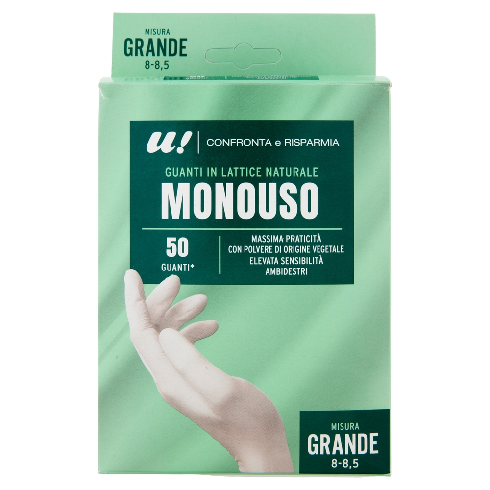 50 Guanti Monouso in Lattice Naturale Misura Grande U! Confronta e Risparmia